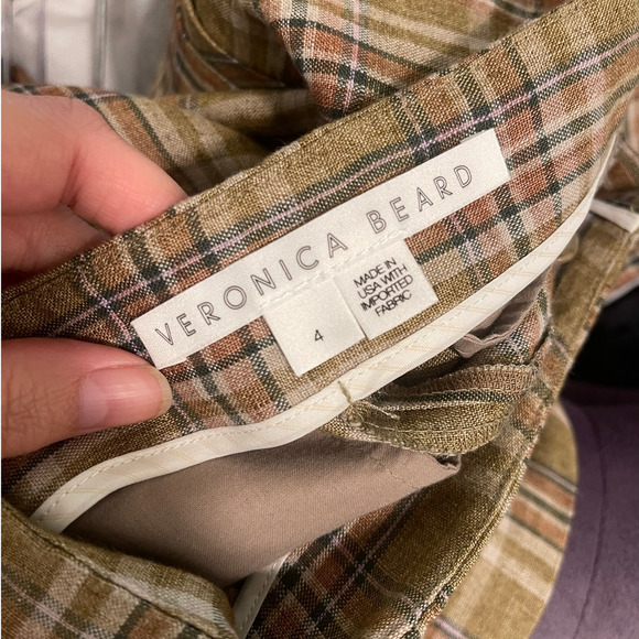 Veronica Beard 4 Jazmin Plaid 100% Linen Shorts Preppy High Rise Brown Tan - Picture 4 of 8